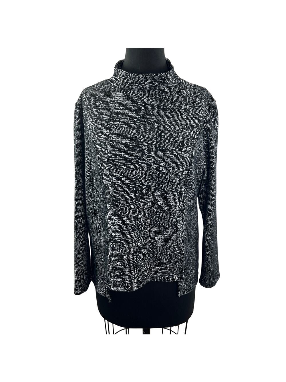 CLARA SUN WOO Black White Sweater Top Long Sleeve Mock Neck Pullover Sz Large L